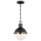 Hanks One Light Mini Pendant in Midnight Black with White Glass