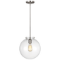 Kate One Light Sphere Pendant in Brushed Nickel with Clear Glass