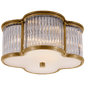 Basil Small Flush Mount in Natural Brass and Clear Glass Rods with Frosted Glass