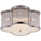 Basil Small Flush Mount in Polished Nickel and Clear Glass Rods with Frosted Glass