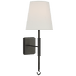 Griffin Sconce in Bronze and Chocolate Leather with Linen Shade