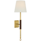 Griffin Tail Sconce in Hand-Rubbed Antique Brass and Saddle Leather with Linen Shade