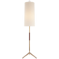Frankfort Floor Lamp in Hand-Rubbed Antique Brass with Mahogany Accents and Linen Shade