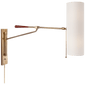 Frankfort Articulating Wall Light in Hand-Rubbed Antique Brass and Mahogany Accents with Linen Shade