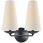 Fontaine Double Sconce in Aged Iron with Linen Shades