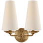 Fontaine Double Sconce in Gilded Plaster with Linen Shades