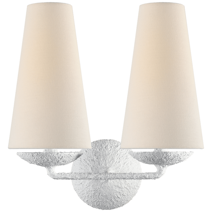Fontaine Double Sconce in Plaster with Linen Shades