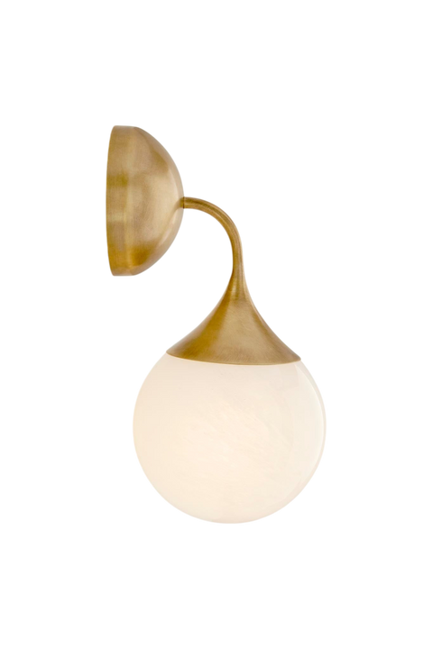 Cristol Small Single Sconce in Hand-Rubbed Antique Brass with White Glass