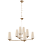 Fontaine Large Offset Chandelier in Gilded Plaster with Linen Shades