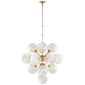 Cristol Large Tiered Chandelier in Hand-Rubbed Antique Brass with White Strie Glass