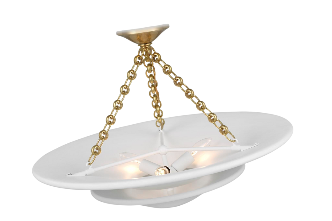 Mollino Medium Tiered Chandelier in Hand-Rubbed Antique Brass with Plaster White Shade