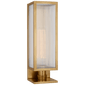 York 16" Single Box Sconce in Soft Brass with Clear Ribbed Glass