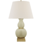 Gourd Form Small Table Lamp in Tea Stain with Linen Shade