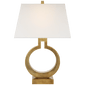 Ring Form Small Table Lamp in Antique-Burnished Brass with Linen Shade