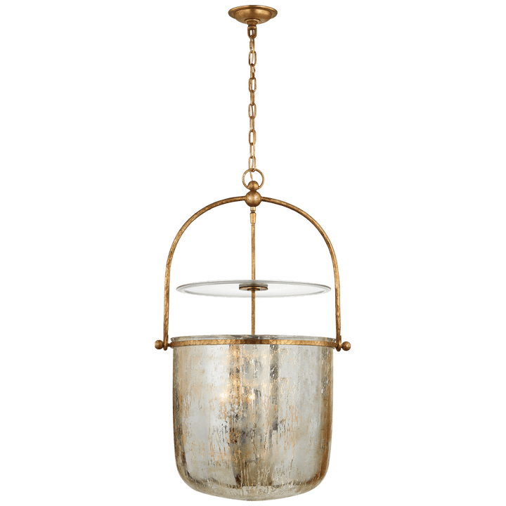 Lorford Smoke Bell Lantern in Gilded Iron with Mercury Glass