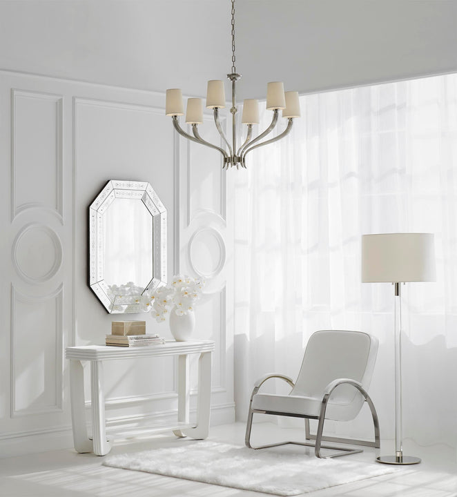 Ruhlmann Large Chandelier in Antique-Burnished Brass with Linen Shades