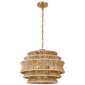 Antigua Small Drum Chandelier in Antique-Burnished Brass and Natural Abaca