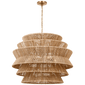 Antigua XL Drum Chandelier in Antique-Burnished Brass and Natural Abaca