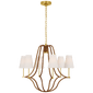 Biscayne Large Wrapped Chandelier in Antique-Burnished Brass and Natural Rattan with Linen Shades