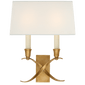 Cross Bouillotte Small Sconce in Antique-Burnished Brass with Linen Shade