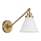 Wellfleet Single Arm Cone Task Sconce in Matte White and Burnished Brass with Matte White