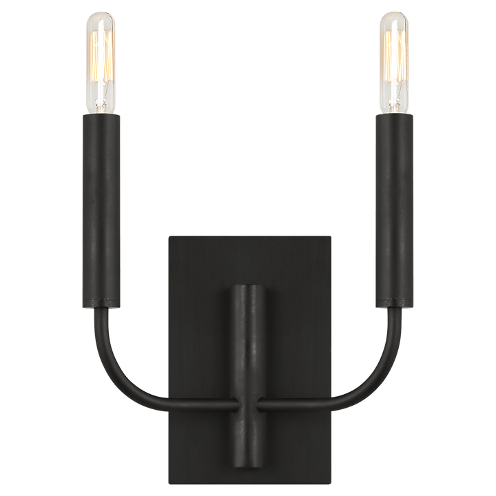 Brianna Double Sconce in Aged Iron with Linen Shades