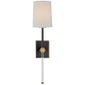 Lucia Medium Tail Sconce in Matte Black and Crystal with Linen Shade