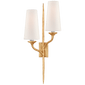 Iberia Double Right Sconce in Antique Gold Leaf with Linen Shades