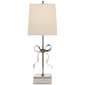 Ellery Gros-Grain Bow Table Lamp in Polished Nickel and Mirror with Cream Linen Shade