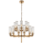 Liaison Double Tier Chandelier in Antique-Burnished Brass with Crackle Glass