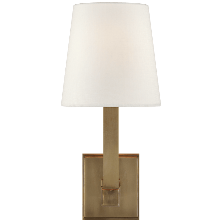 Square Tube Single Sconce in Hand-Rubbed Antique Brass with Linen Shade