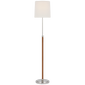 Bryant Wrapped Floor Lamp in Polished Nickel and Natural Leather with Linen Shade