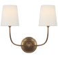 Vendome Double Sconce in Hand-Rubbed Antique Brass with Linen Shades