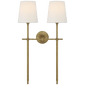 Bryant Large Double Tail Sconce in Hand-Rubbed Antique Brass with Linen Shades