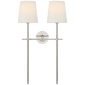 Bryant Large Double Tail Sconce in Polished Nickel with Linen Shades