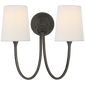 Reed Double Sconce in Bronze with Linen Shades