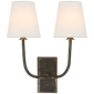 Hulton Double Sconce in Bronze with Crystal Backplate with Linen Shades