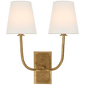 Hulton Double Sconce in Hand-Rubbed Antique Brass with Crystal Backplate with Linen Shades