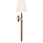 Bryant Large Wrapped Tail Sconce in Polished Nickel and Natural Leather with Linen Shade