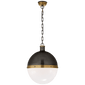 Hicks Extra Large Pendant in Bronze and Hand-Rubbed Antique Brass with White Glass