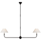 Piaf Large Two Light Linear Pendant in Aged Iron and Ebonized Oak with Linen Shades