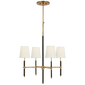 Bryant Small Wrapped Chandelier in Hand-Rubbed Antique Brass and Chocolate Leather with Linen Shades