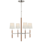 Bryant Small Wrapped Chandelier in Polished Nickel and Natural Leather with Linen Shades