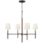 Bryant Large Wrapped Chandelier in Bronze and Saddle Leather with Linen Shades