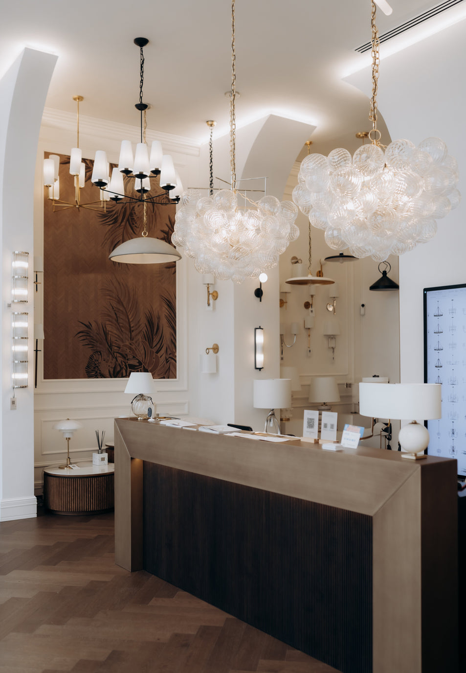 Talia Large Chandelier, a premium Chandelier light by Visual Comfort & Co. Close - up image of its design.