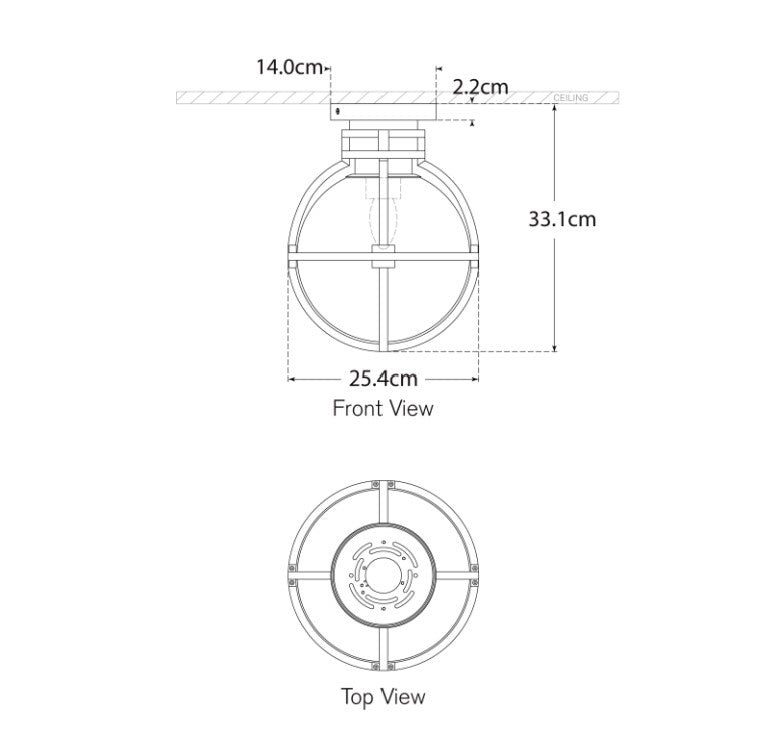 Стельовий світильник Gracie 10" Captured Globe Flush Mount Креслення
