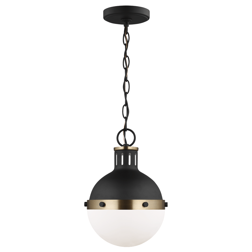 Hanks One Light Mini Pendant in Midnight Black with White Glass