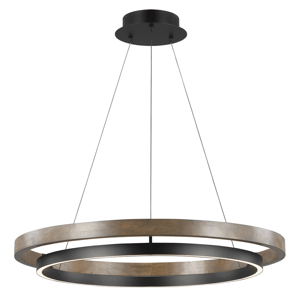 Grace 36 Chandelier in MATTE BLACK/WEATHERED OAK WOOD