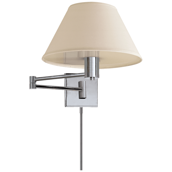 Classic Swing Arm Wall Lamp in Polished Nickel with Linen Shade