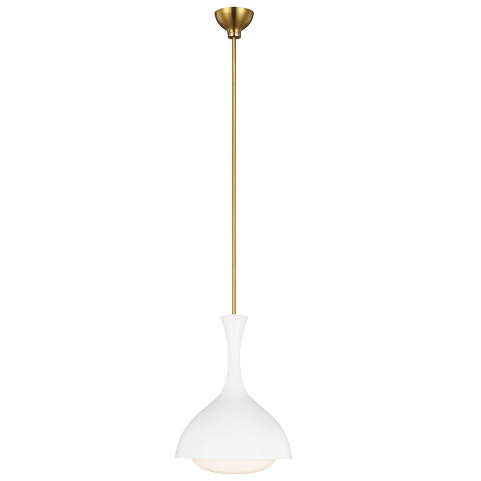 Lucerne One Light Small Pendant in Matte White and Burnished Brass with White Glass